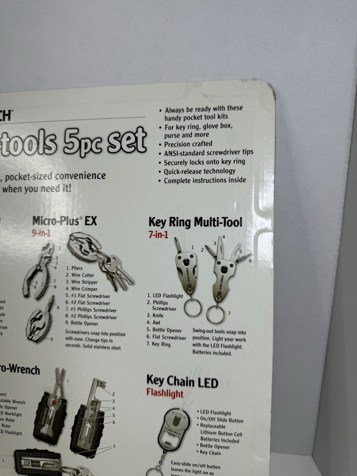 SWISS TECH Micro Tool 5 Pc Set XL900 Key Ring Flashlight Wrench Screwdriver NEW