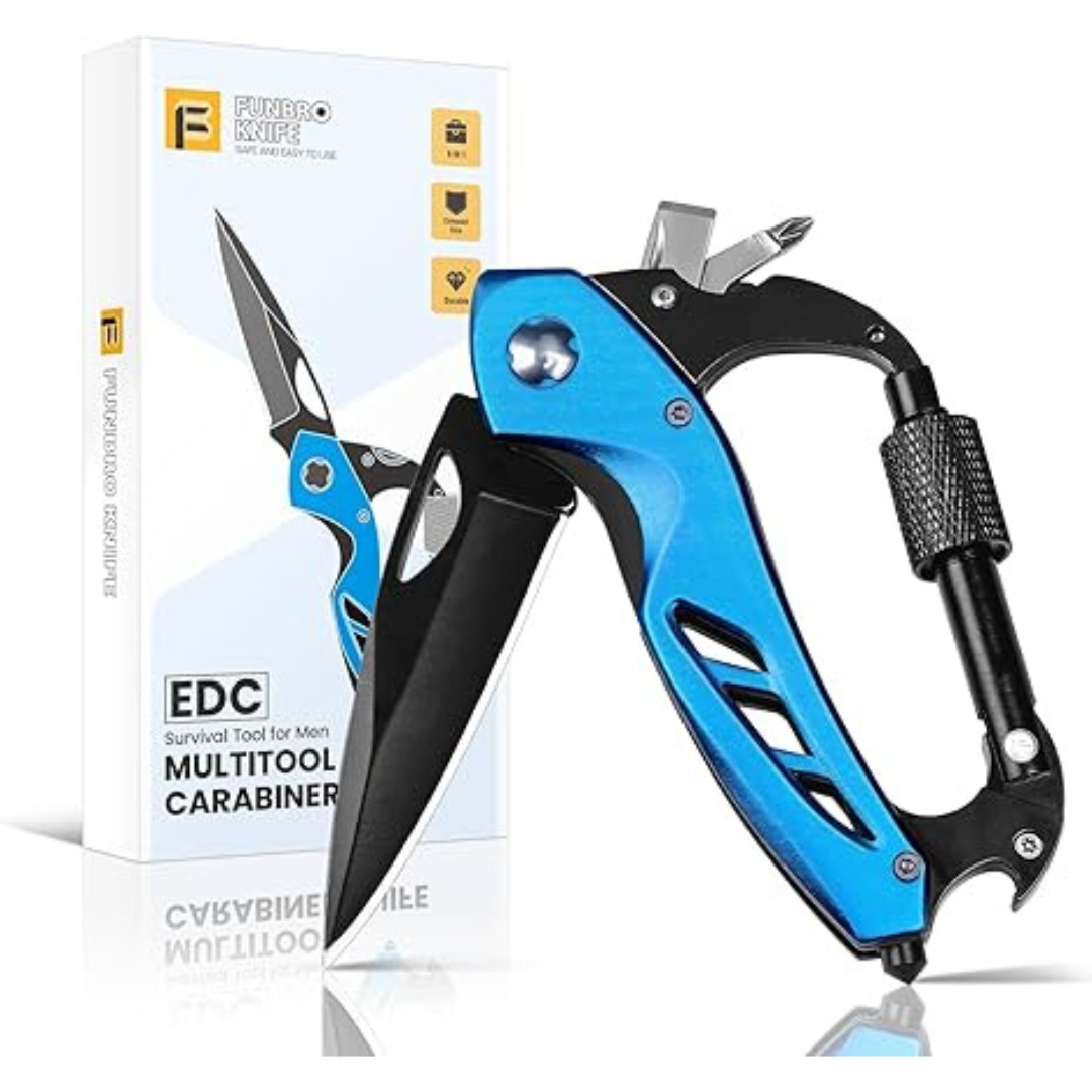 EDC Multitool Carabiner with Knife, Bottle Opener, Window Breaker and Screwdrive