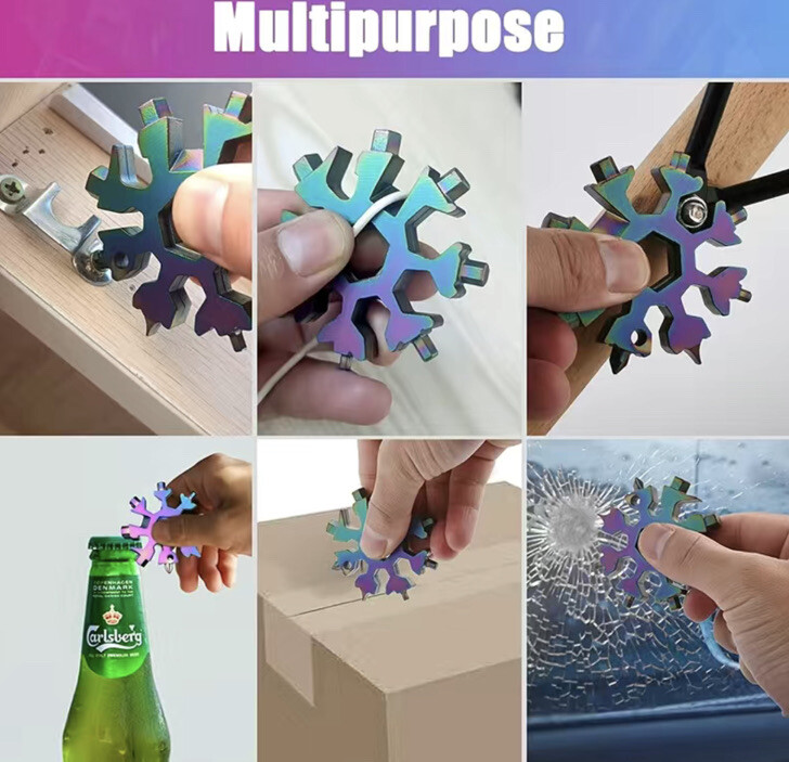 18 In 1 Snowflake Multi Tool Portable Stainless Tool Screwdriver Key Chain Color