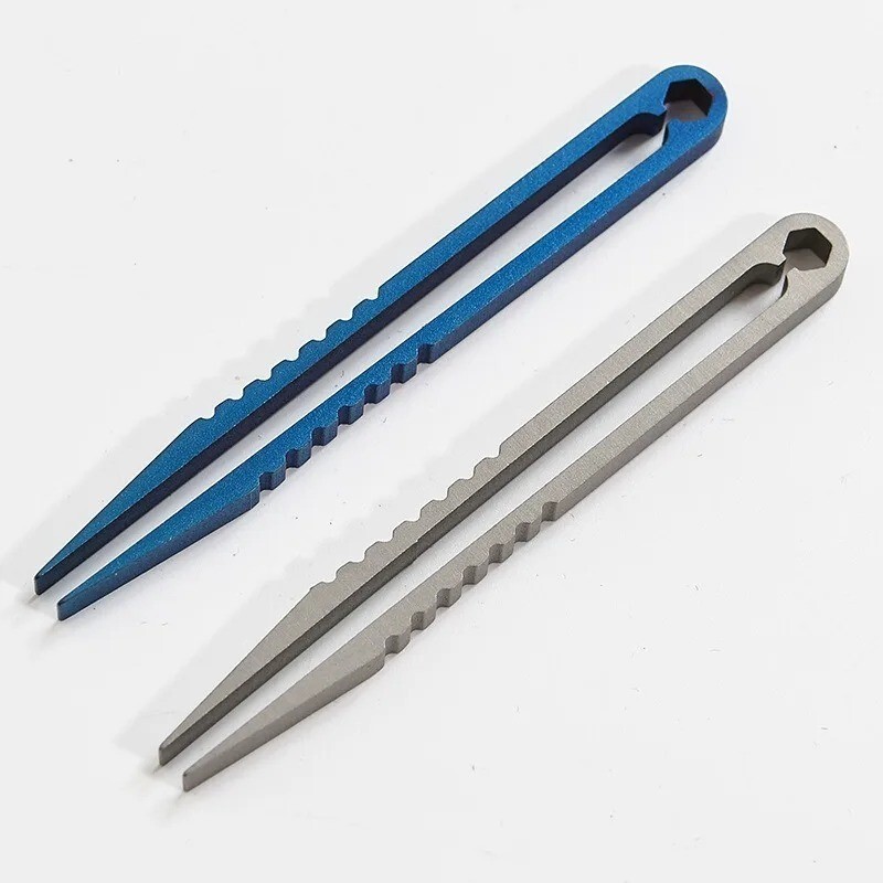 2 Sizes Portable Titanium Alloy Tweezers Outdoor Survival Camping Travel EDC