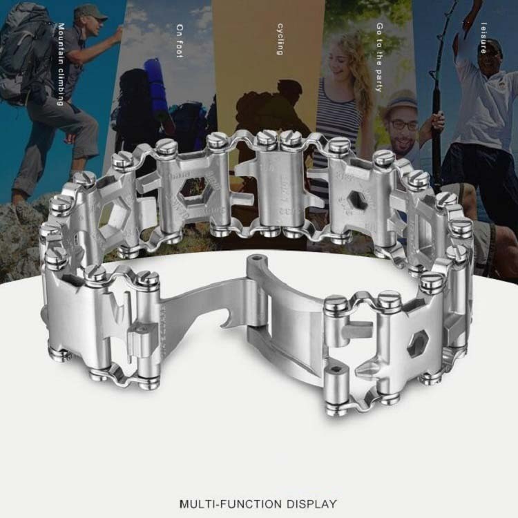 Pulsera multifuncional de acero inoxidable para acampar al aire libre (negro)