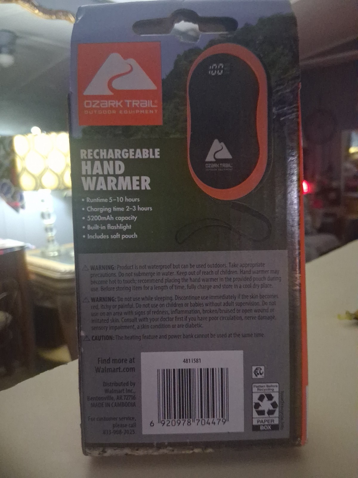 Ozark Trail 5200mAh Orange Rechargeable Portable 3 Temp Hand Warmer for Camping