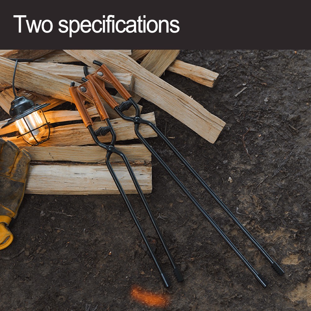 Fire Tongs for Safe Grilling and Camping with Comfortable Leather Grip