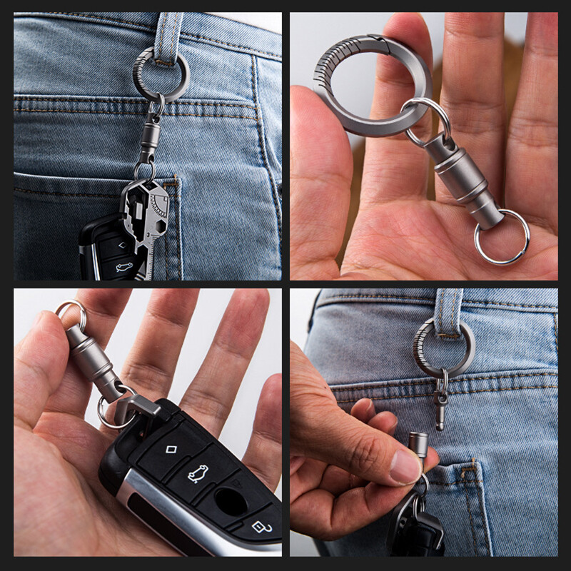 Titanium Alloy 360 Degree Quick Release Hanging Buckle Elastic Keychain Key Ring