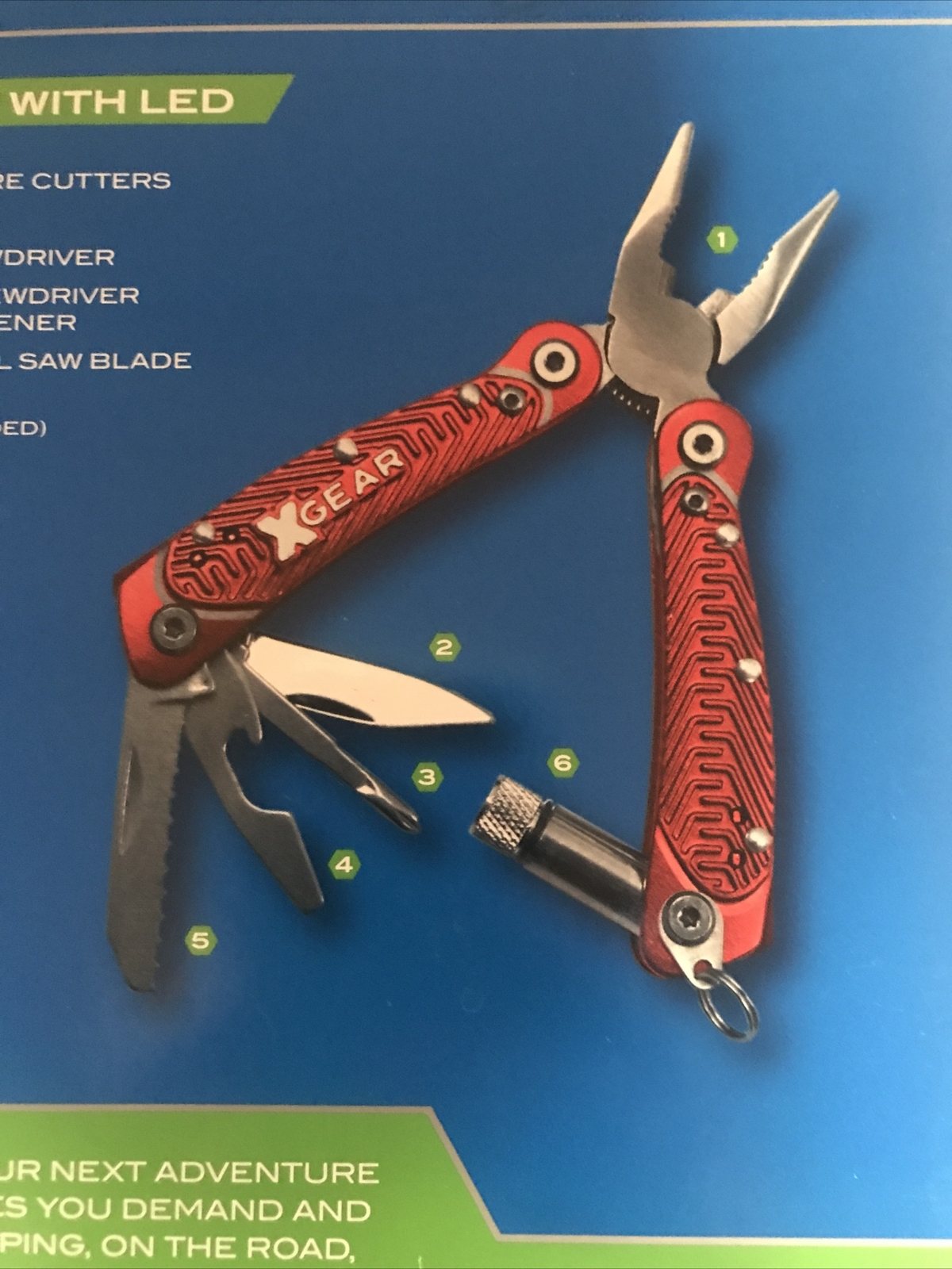 X-Gear 8 Tool Men’s Multi-Function Tool w/Led Light Retails $20 Black (2-PO-112)