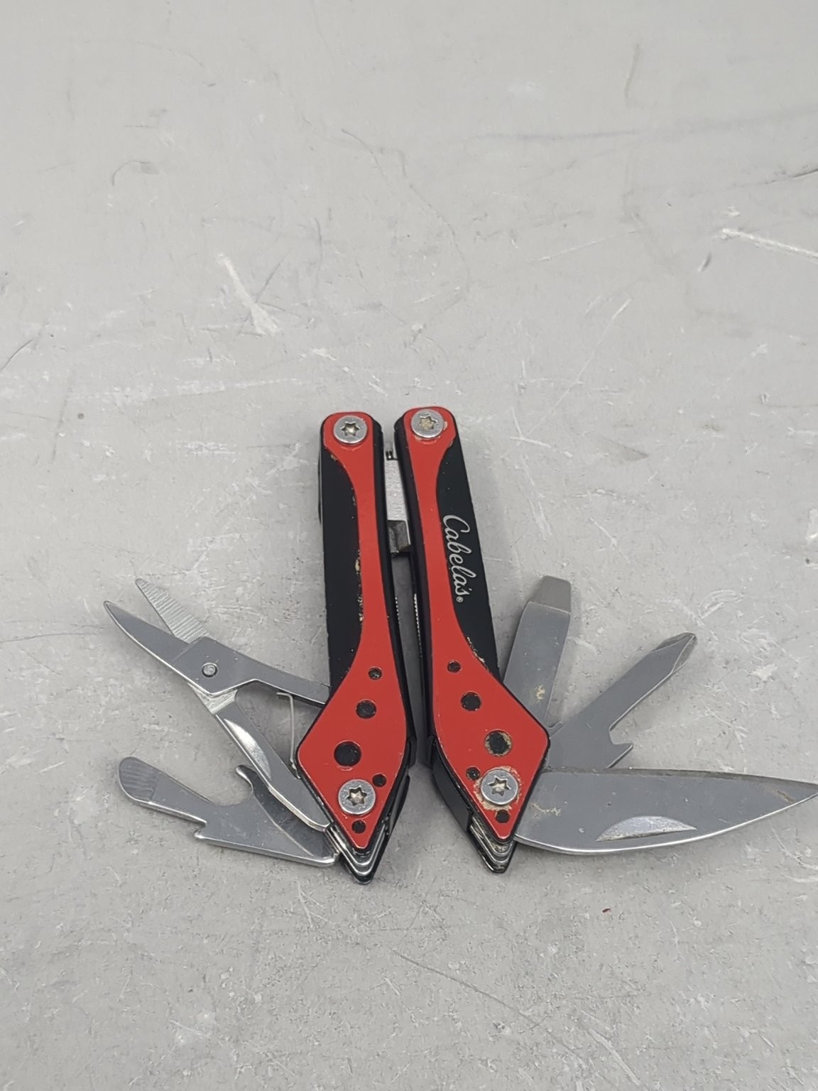 Cabela’s Multi-Tool Stainless Steel Red Black Camping Hiking Knife
