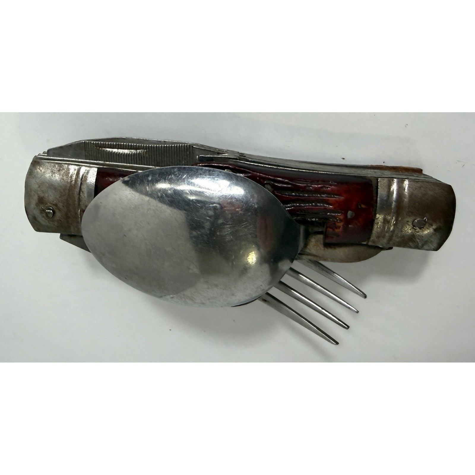 Vintage 10 Blade Multi-Tool Pocket Knife Utensil Set Fork Spoon Saw Blade – More