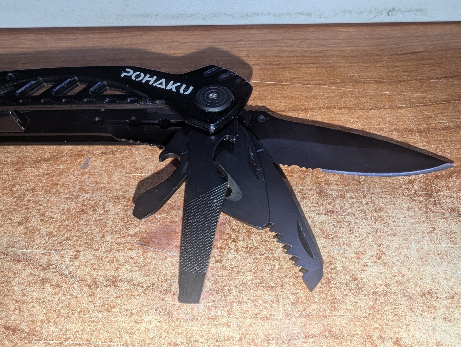 POHAKU Black Multi Tool Pliers Knife Saw File Folding Utility Knife EXC w/ Case