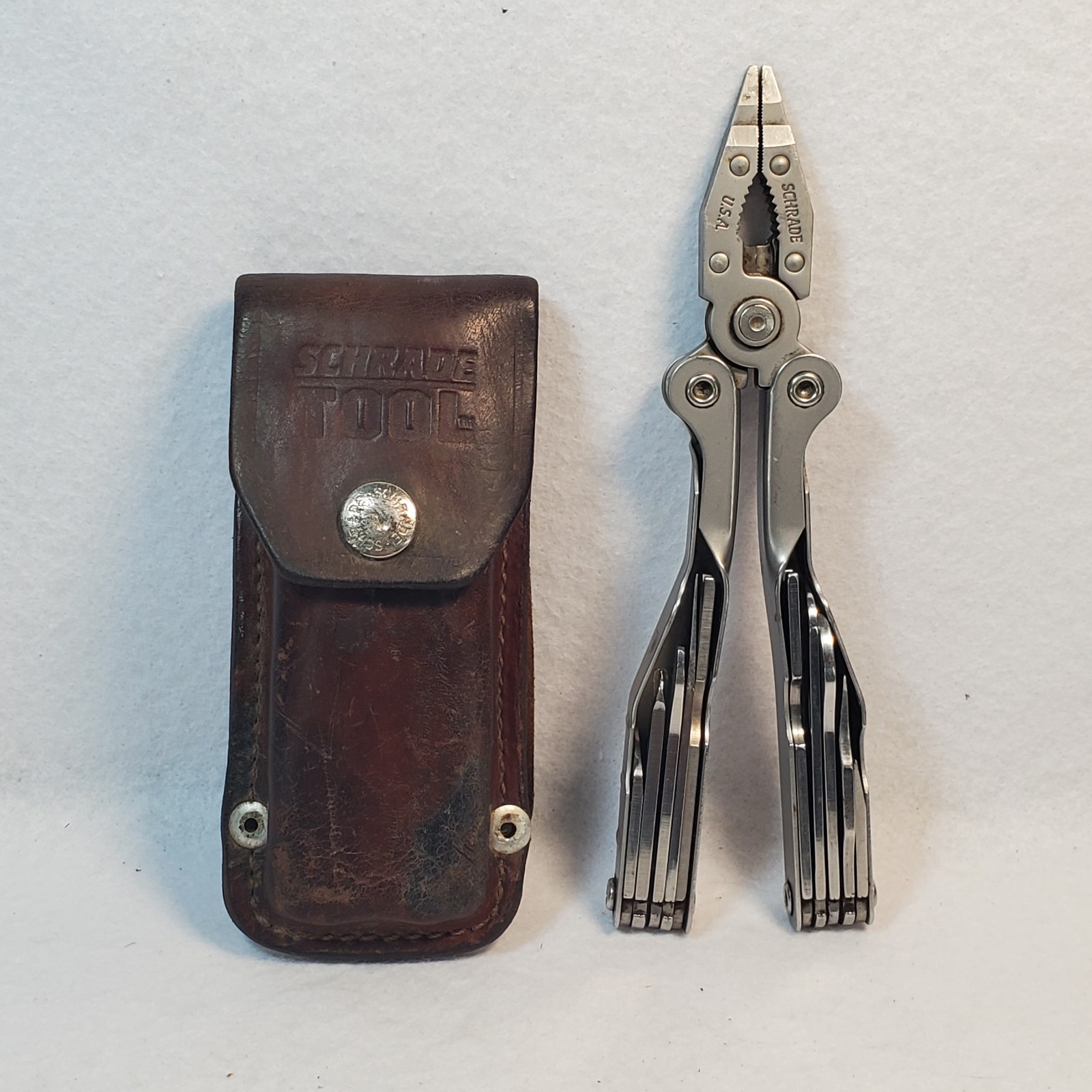 Vintage Schrade USA Tough-Tool ST1 Multi-Tool, Pliers Knife W/ Leather Sheath
