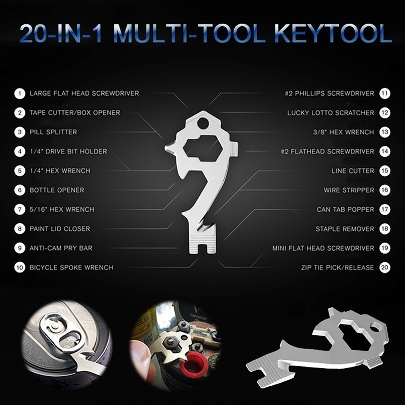 20-in-1 Stainless Steel Multi Tool Keychain EDC Survival Outdoor Camping