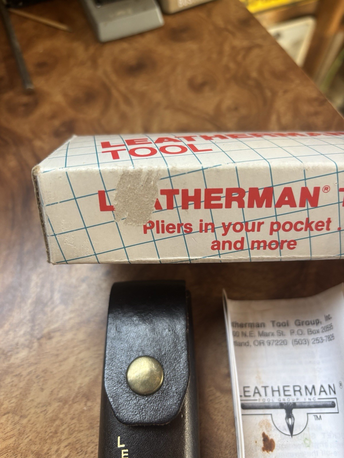 ORIGINAL 1985 LEATHERMAN TOOL VINTAGE LEATHER SHEATH BOX PAPERS 1325473 NEW Rare