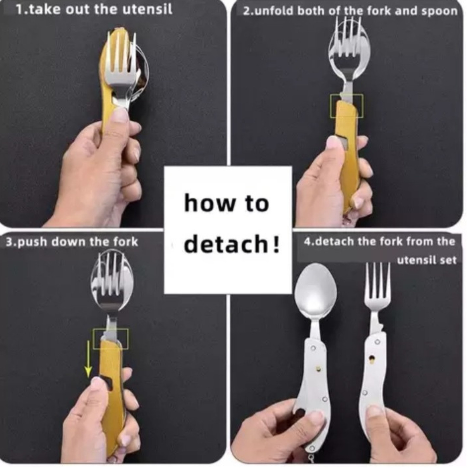 Camping Eating Utensil Set Folding Emergency Cutlery Knife Fork Spoon Kit NEW SS