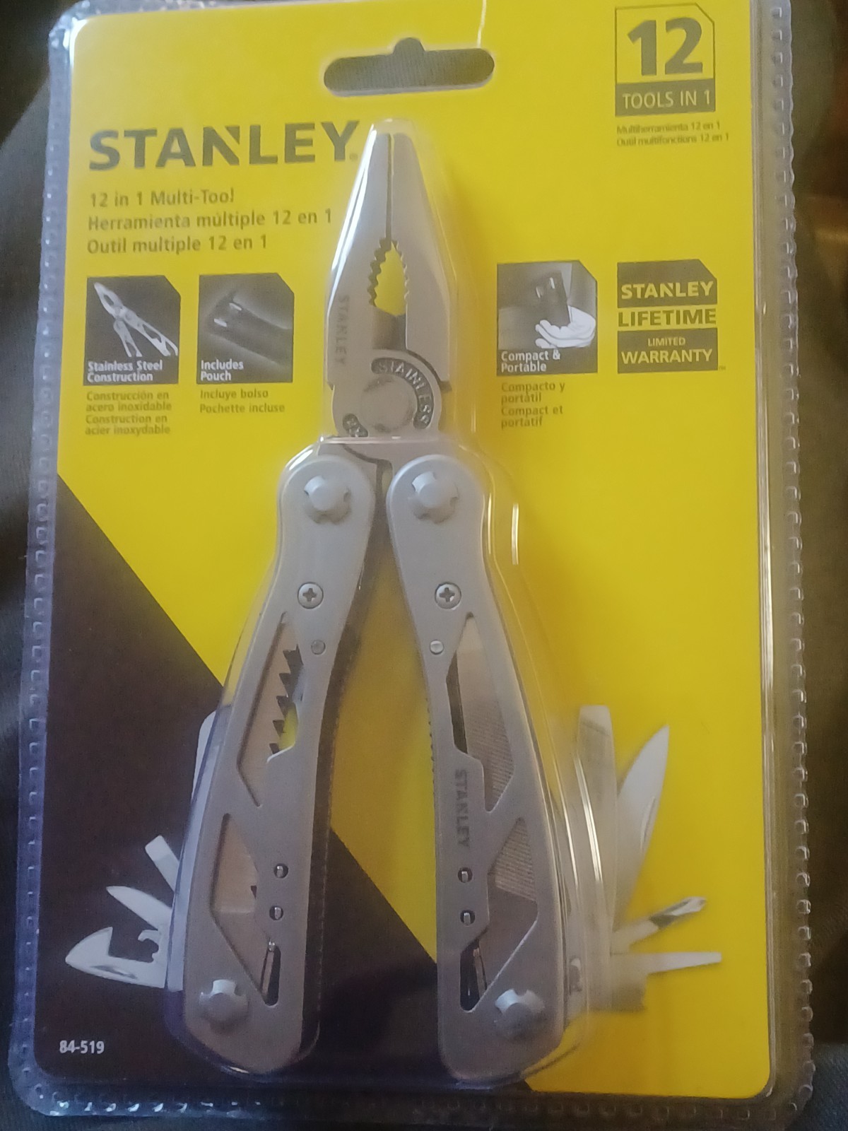New and Used STANLEY -IN-1 STAINLESS STEEL MULTITOOL WITH BLACK POUCH (84-519)