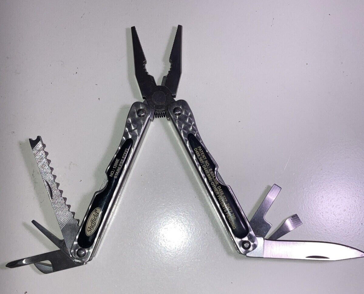 SHEFFIELD 1200E STAINLESS STEEL FOLDING MULTI 9 TOOLS 🧰 TOOL PLIER KNIFE SCREW