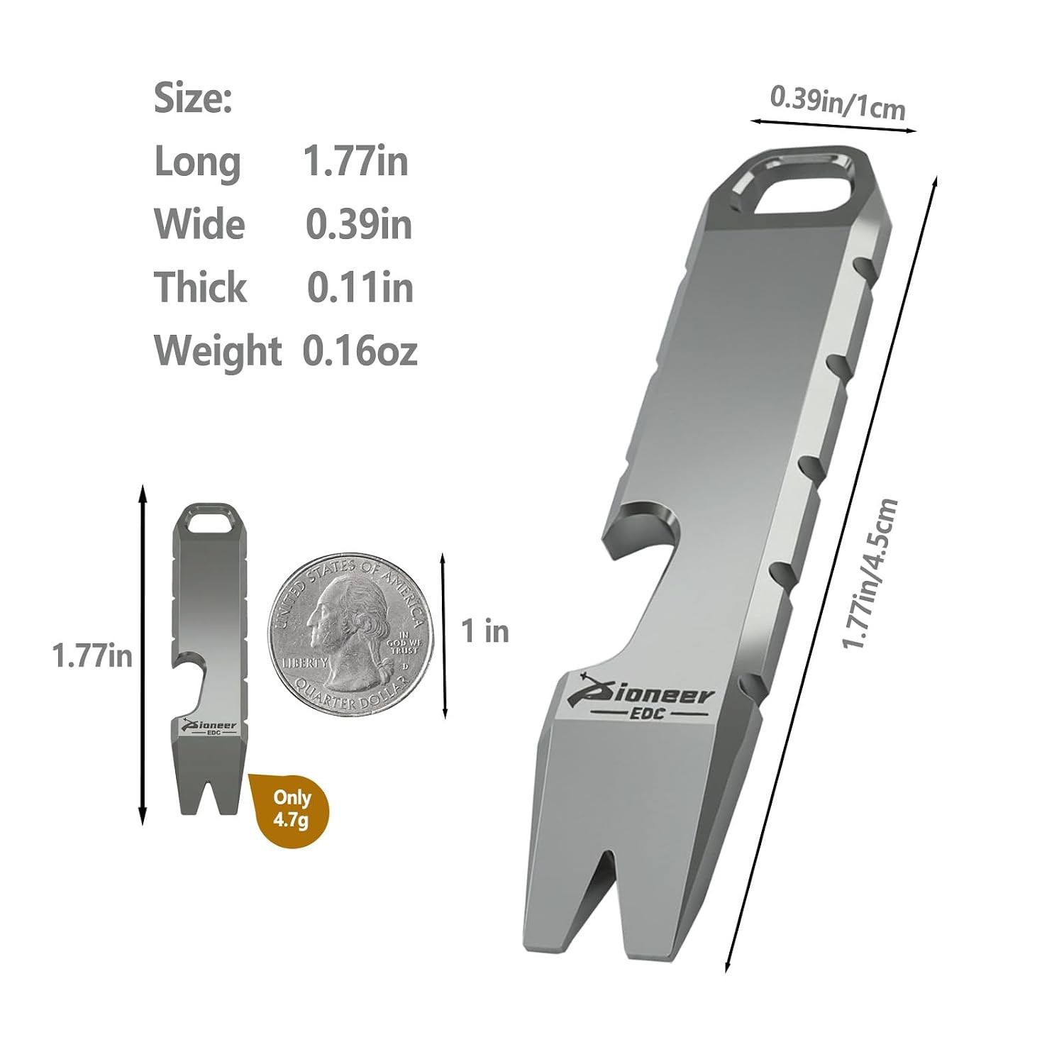 Titanium Mini EDC Pry Bar, Grey | Mini Crowbar, Multi-tool Scraper Opener, Porta