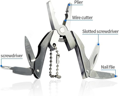 Portable Multi-Tool Pliers Combo Knife Bit ScrewDriver Keychain -Stainless Steel