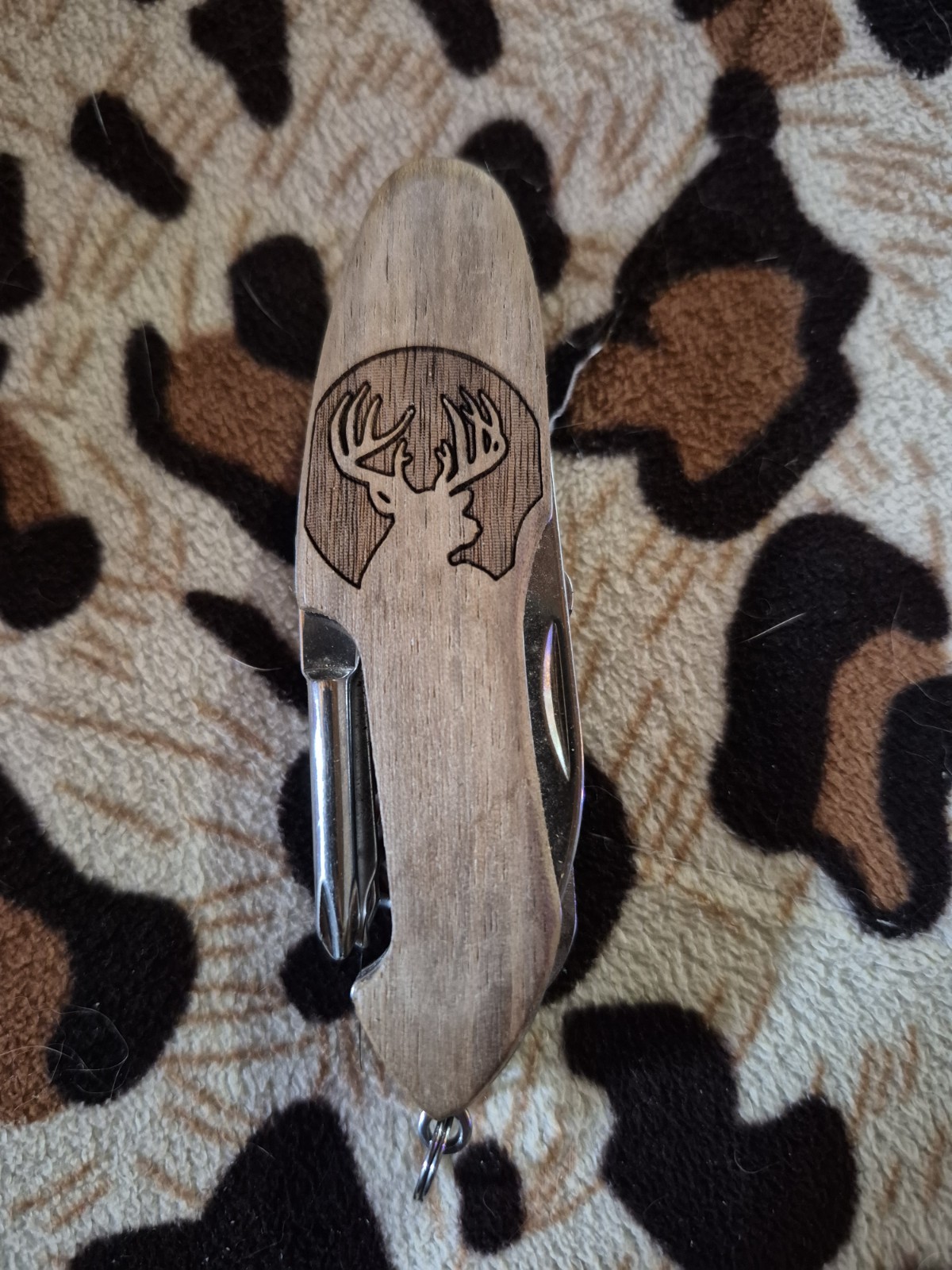 Wood Handle Multi-Tool Knife, Scissors, Corkscrew, Stainless Steel