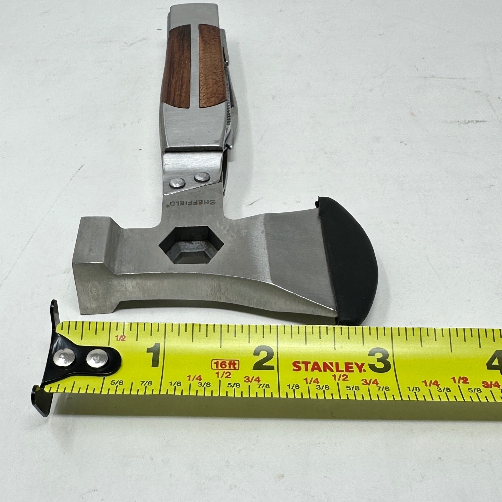 Sheffield Multi-Tool Hammer Hatchet Stainless Steel Wood Inlay with Nylon Pouch
