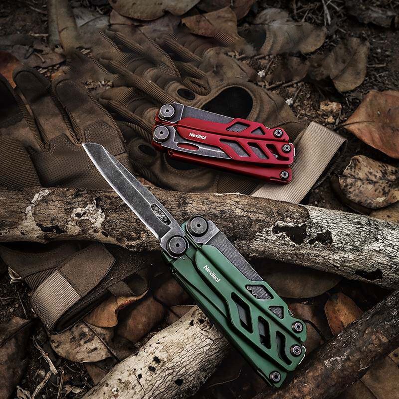 Red Folding Multitool Pliers with Scissors Stainless Camping EDC Tool