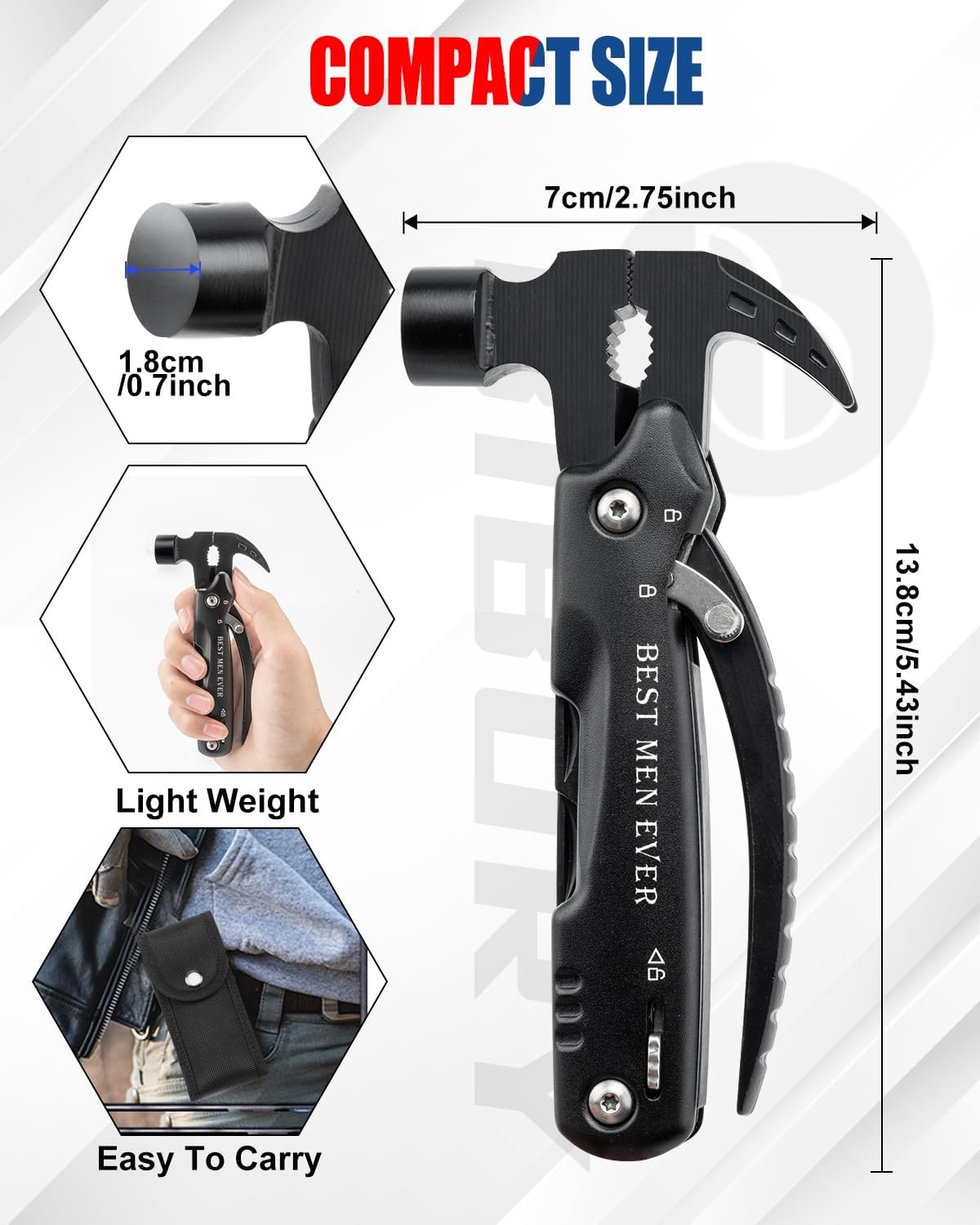 Stocking Stuffers for Men, 12 in 1 Multitool Hammer with 18 in 1Snowflake,All in