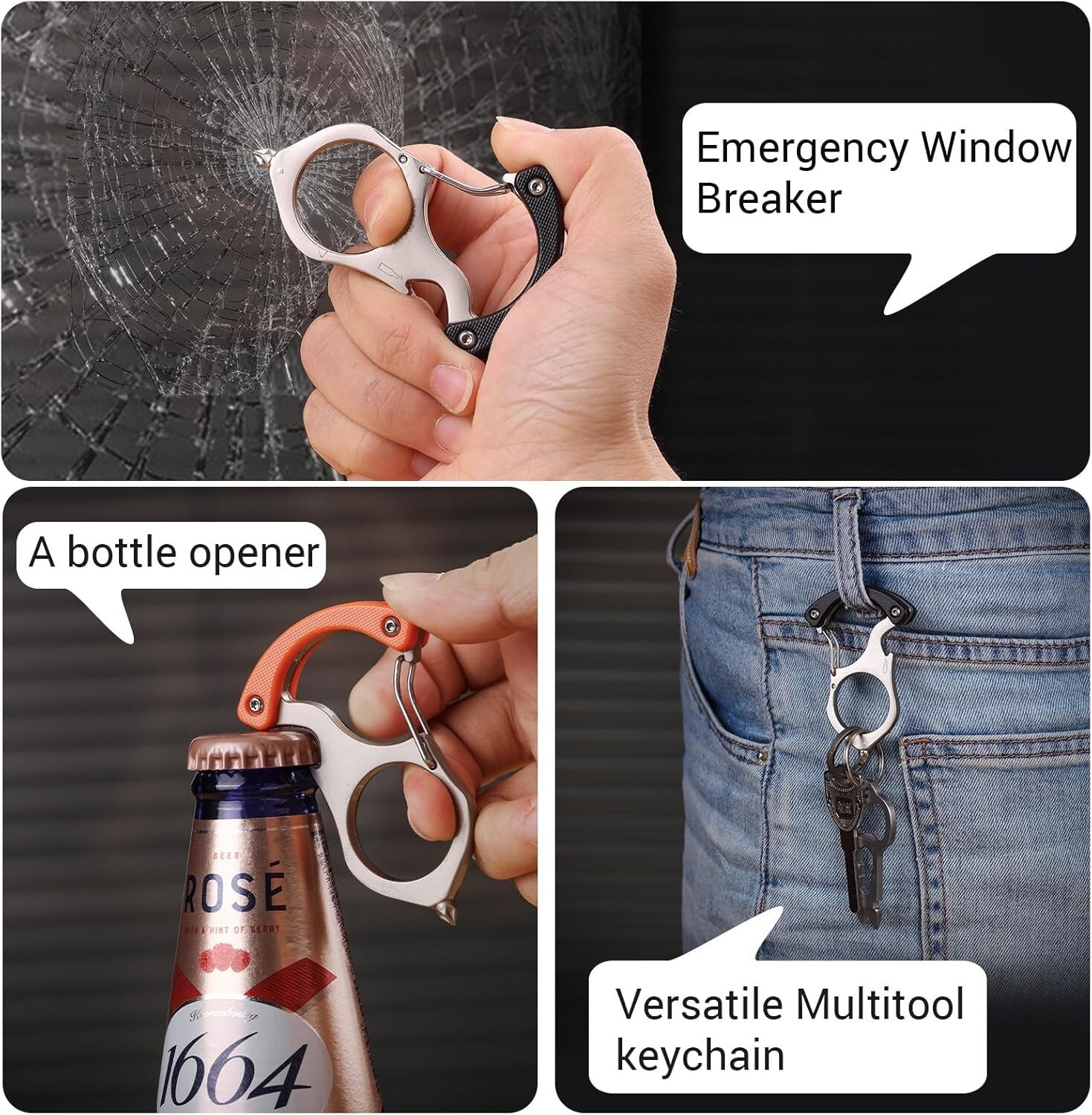 2pcs Keychain Tool 3 in 1, Emergency Window Breaker, Bottle Opener, Screwdriver