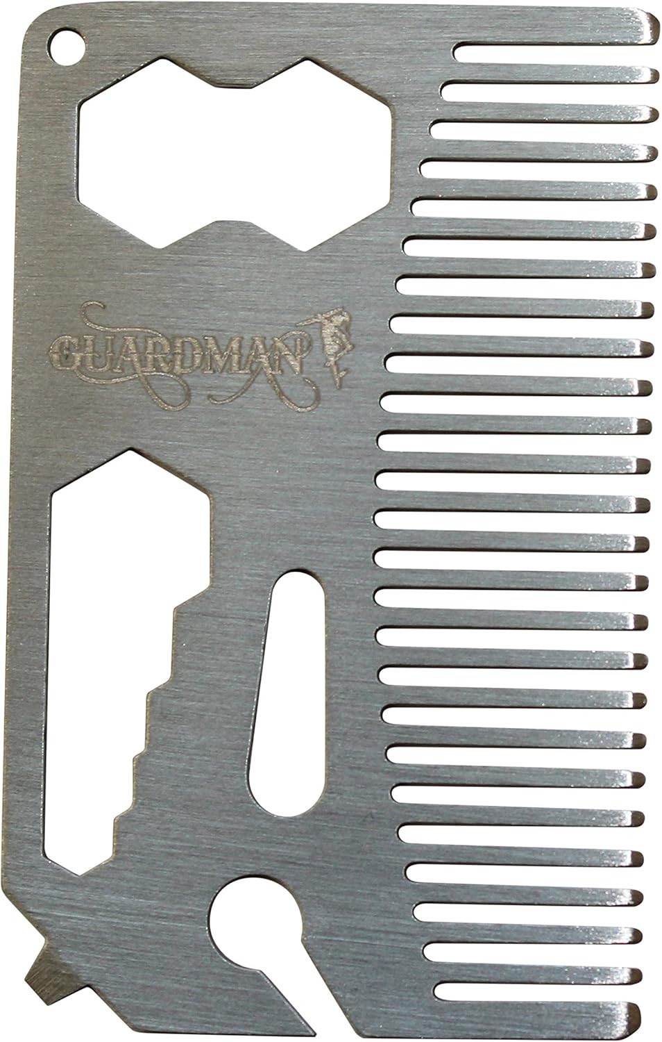 Stainless Steel Multitool Card With Beer Bottle Opener, Hair & Beard Comb, Flat