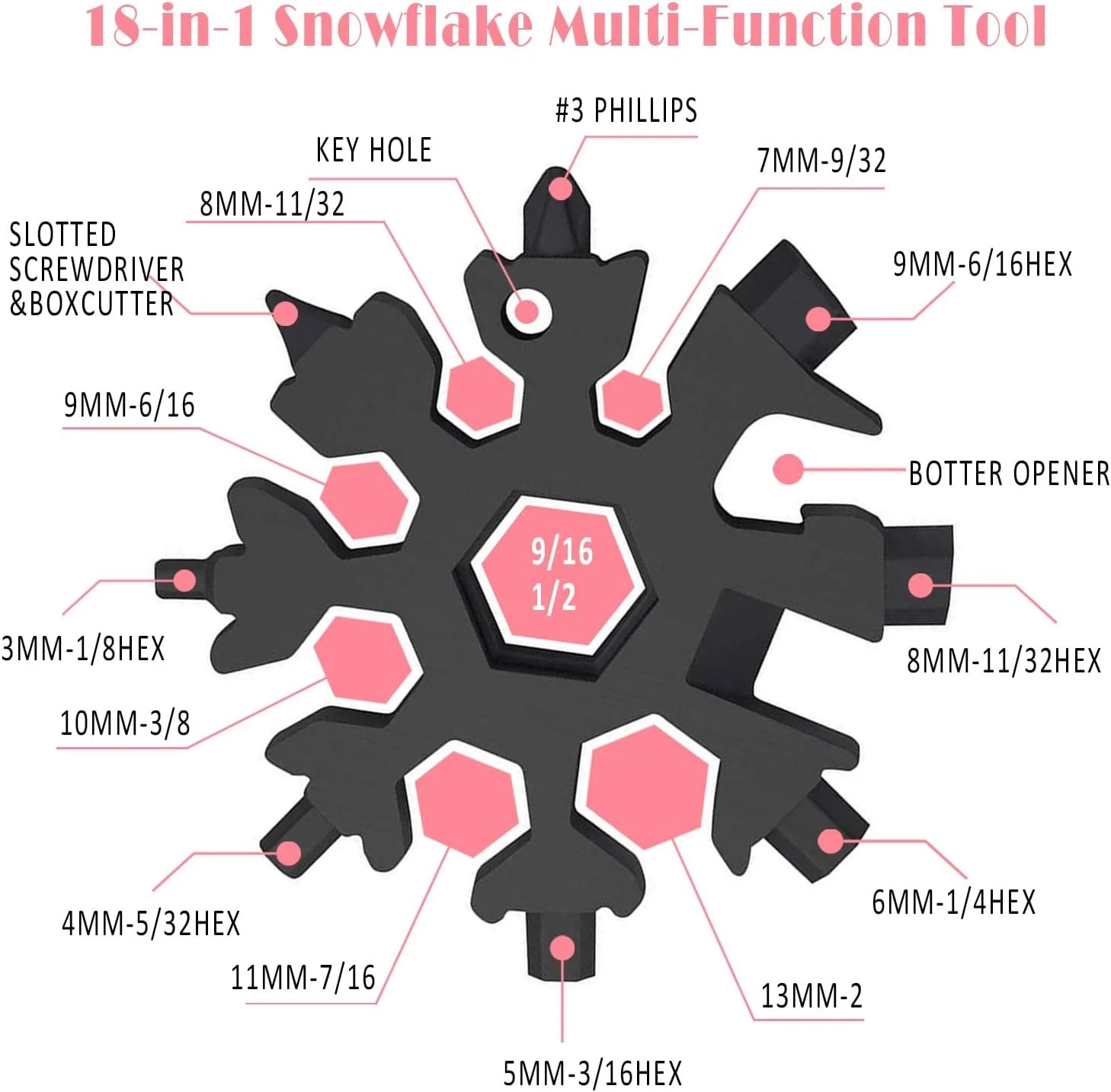 18 IN ONE SNOWFLAKE STAR WRENCH MULTI – TOOL – NEW – 10 PIECES MIX COLOR