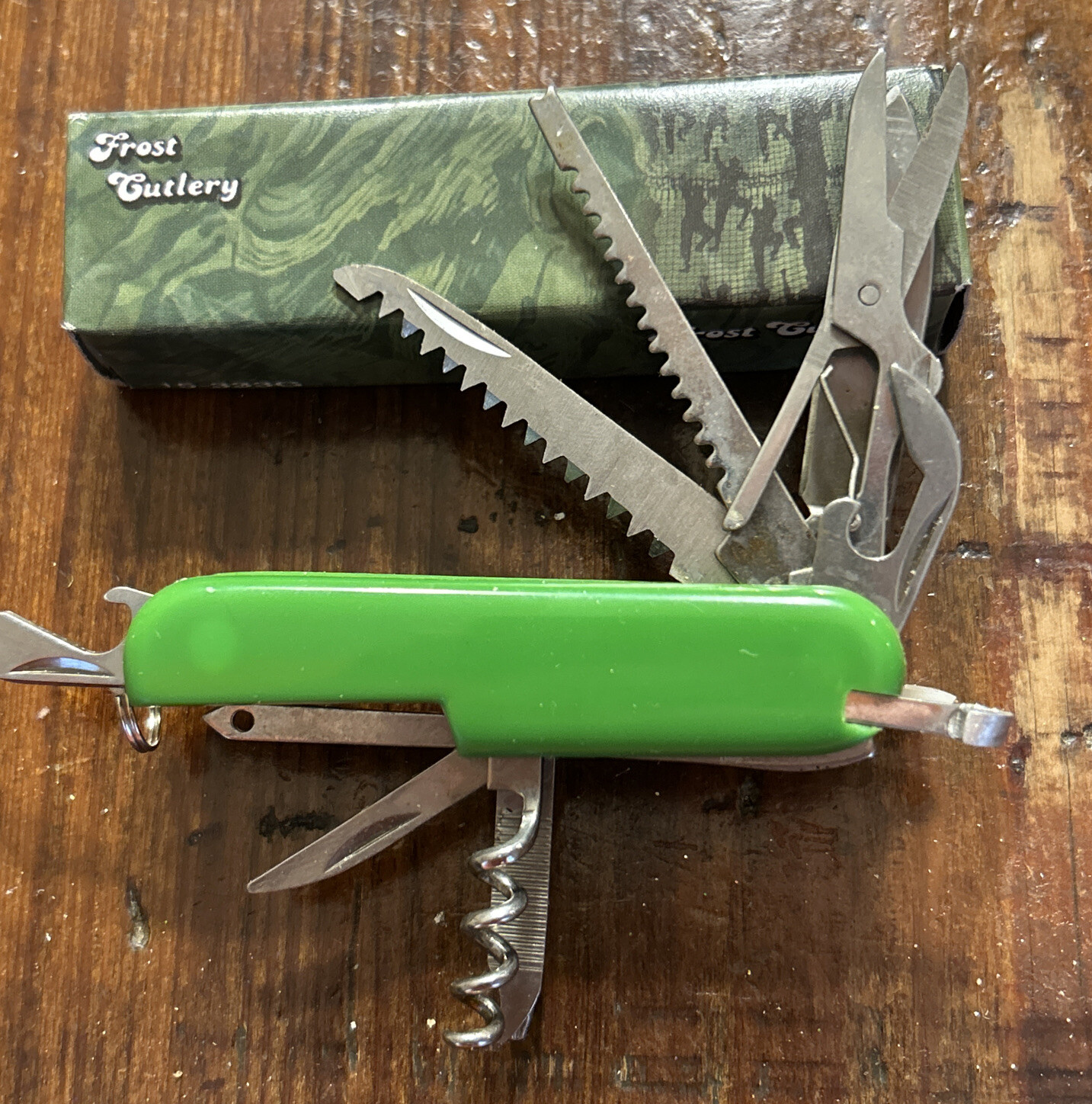 Multi Function Frost Cutlery 3 1/2” Stainless Steel Green Army Knife 15-333G