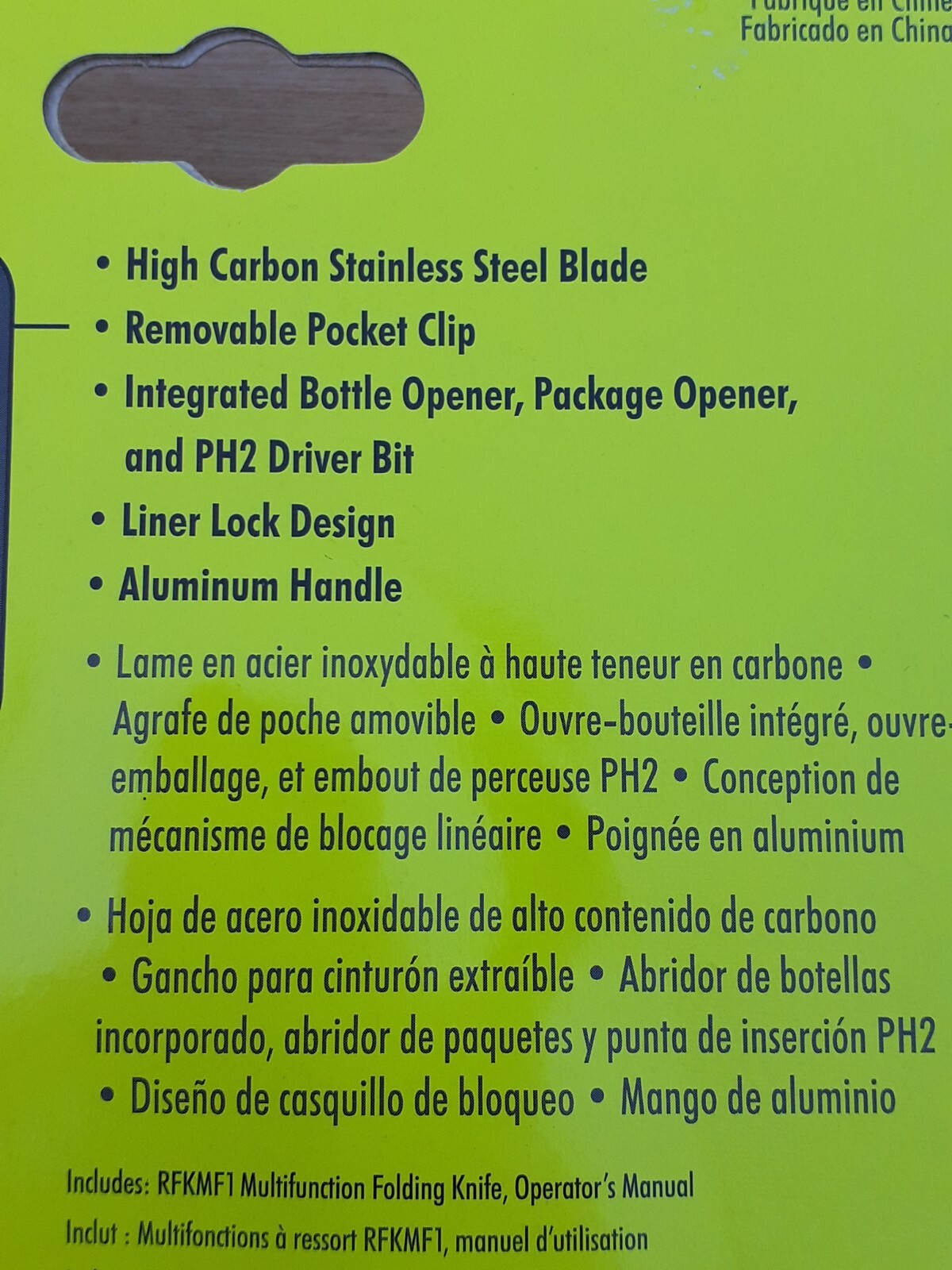 Ryobi MultiFunction Folding Knife Stainless Steel Blade Package & Bottle Opener