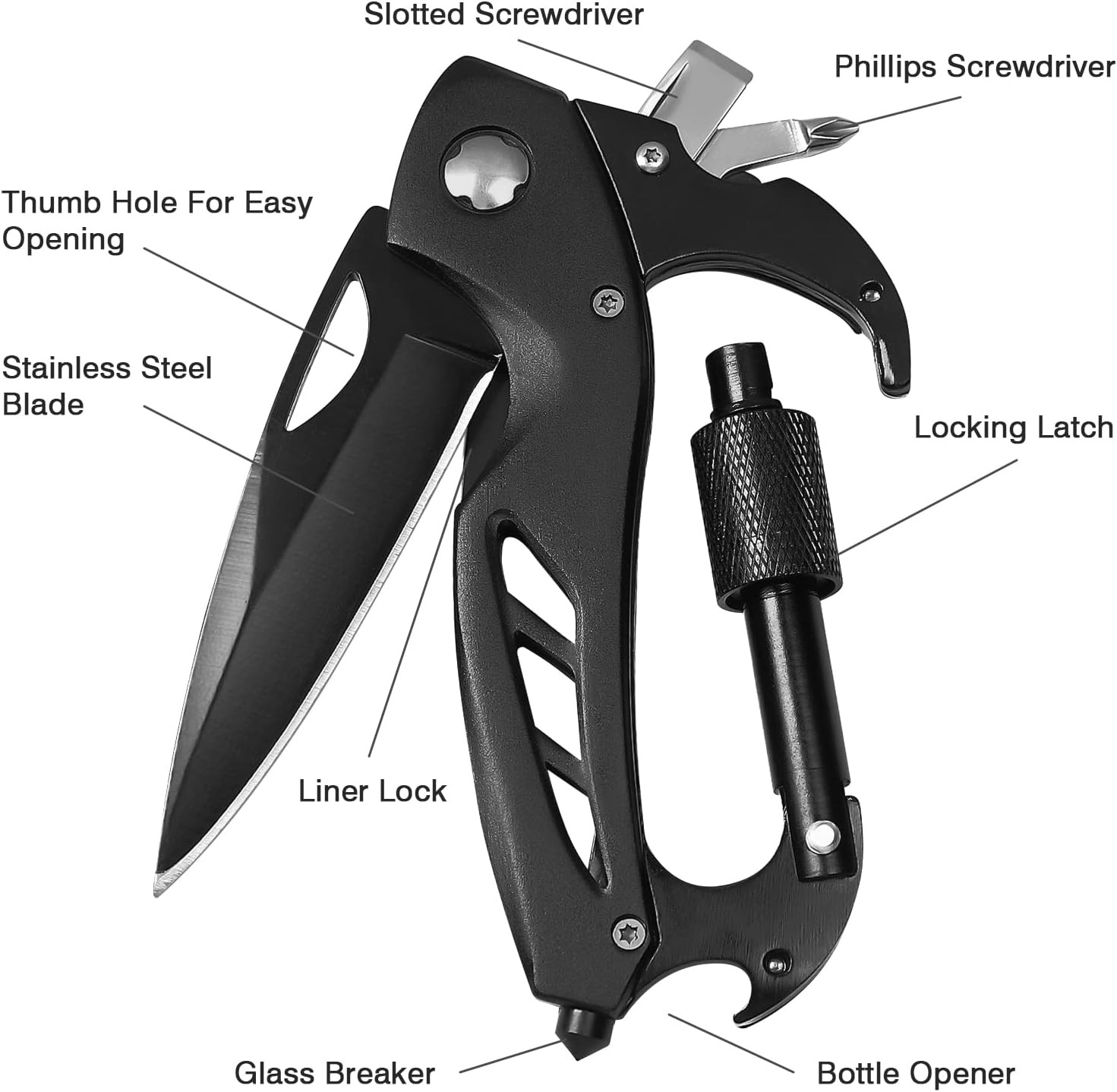 Multitool Carabiner with Pocket Knife, Stocking Stuffers Gifts for Men, EDC Cara