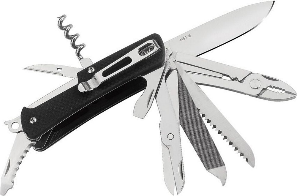 RUIKE Folder Multi Tool 12C27 Steel Blade Black G10/420 Steel Handle – M61-B