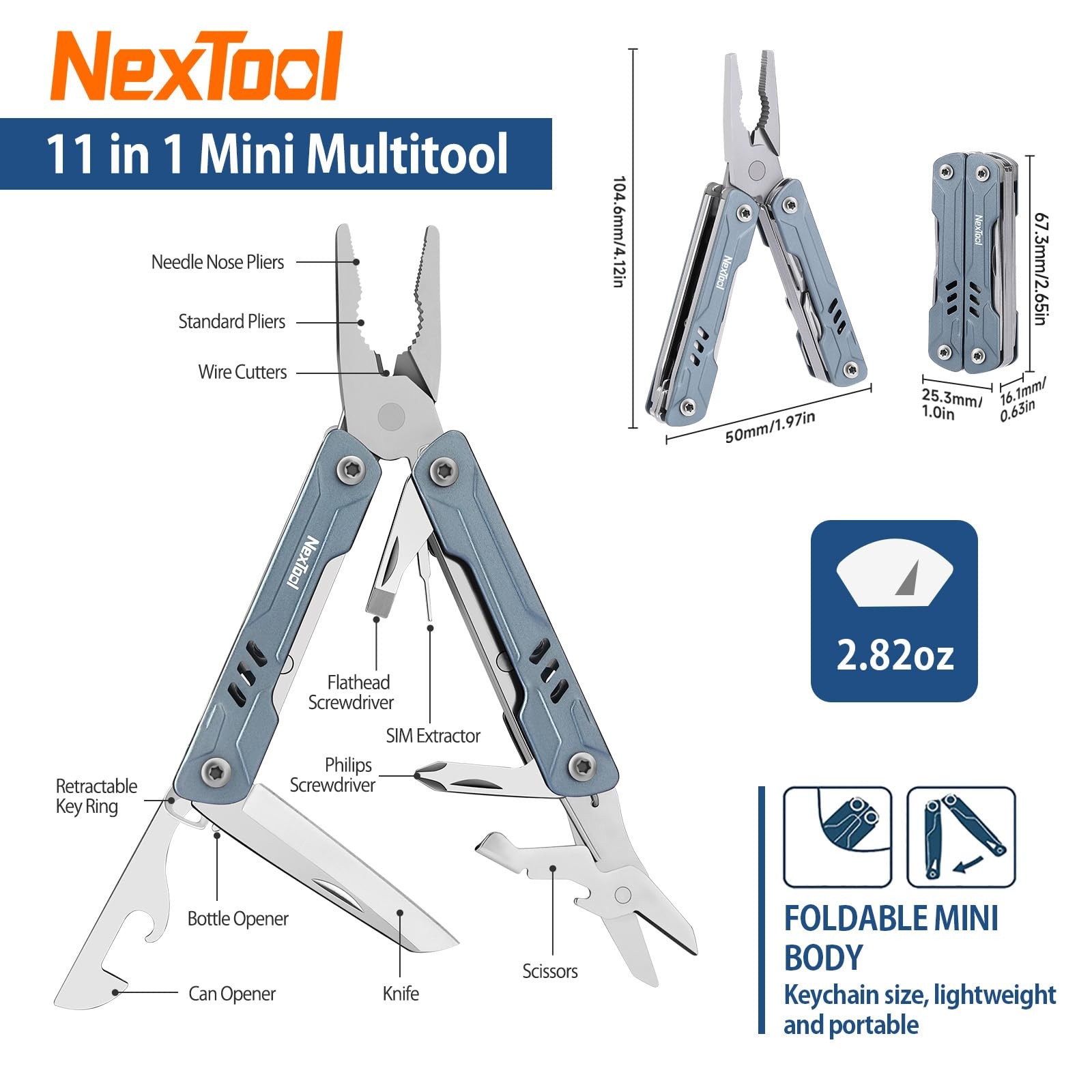Mini Sailor S11 Keychain Multitool, 11-in-1 Compact EDC Pliers with Pocket , …