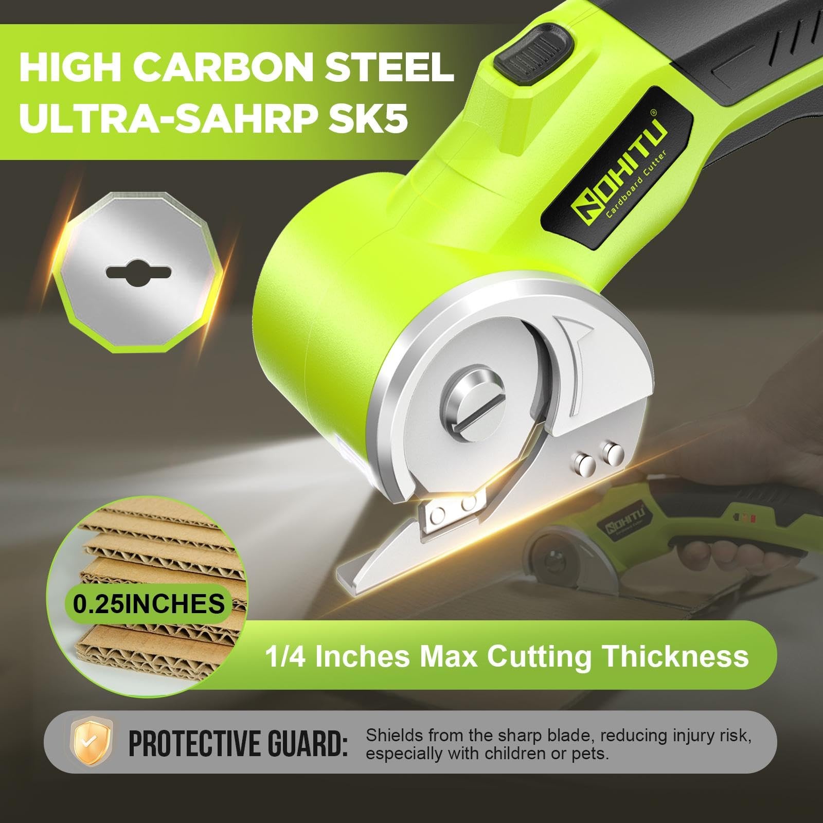 Cordless Electric Scissors: 4V Rechargeable Rotary Cardboard Cutter, Green