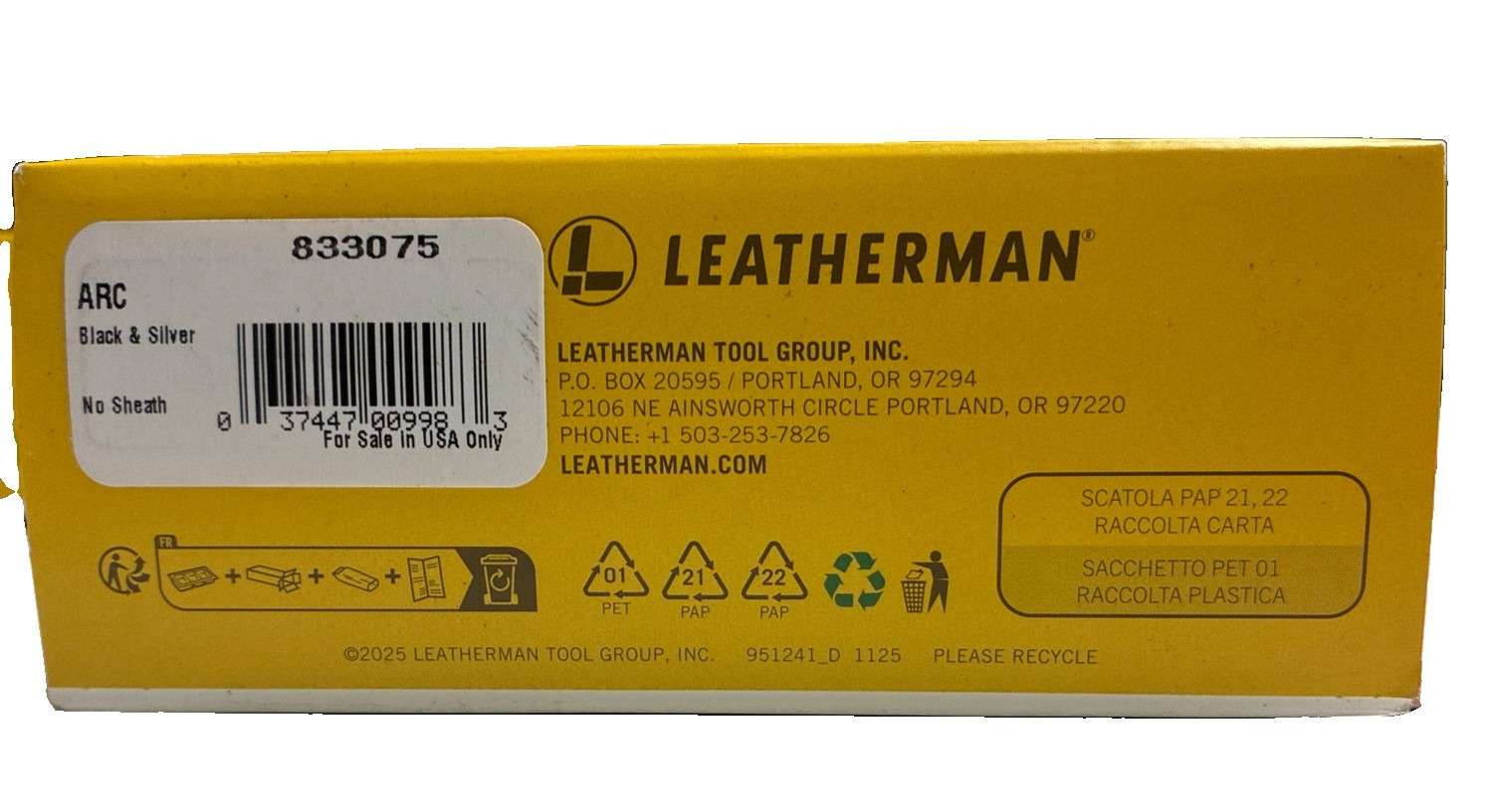 NEW Leatherman Arc Multi-Tools Multi Purpose Pliers 833075 Black Steel/Silver