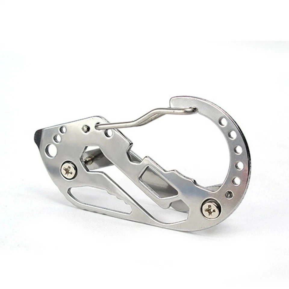 Stainless Multi Tool EDC Pocket Survival Carabiner Screwdriver Keychain Wrench**