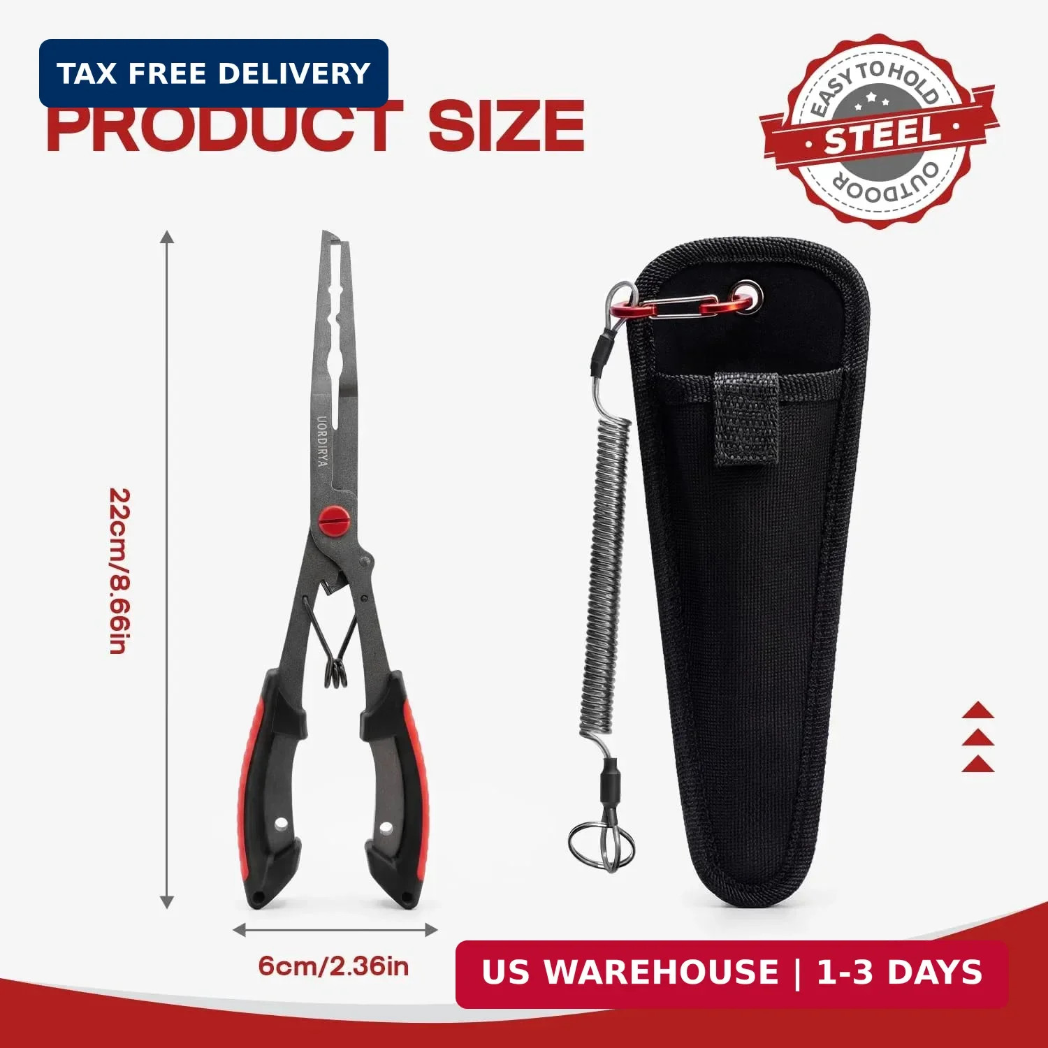 Fishing Pliers 8.4″ Long Nose Multi-Function Fishing Tool – Stainless Steel Hook