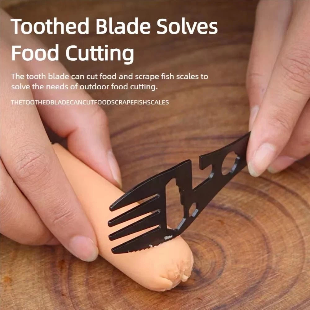 Camping Multi-tool Whistle Knife Fork Spoon Wrench Bottle Opener – 1pc