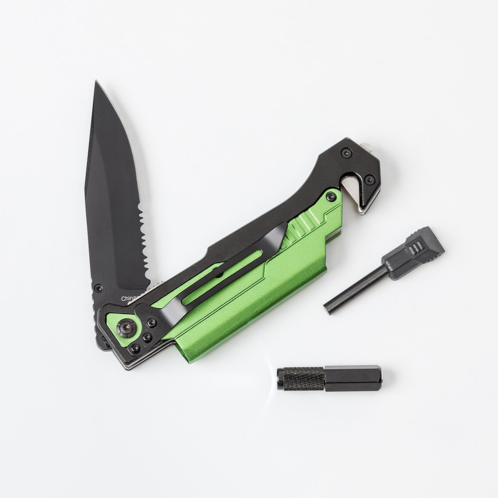 Lehman’s Travel Survival Knife Serrated Flashlight Glass Breaker Firestarter