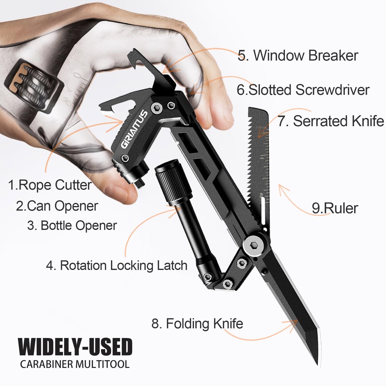 Multitool 8-in-1 EDC Pocket Knife Screwdriver Survival Gear Black