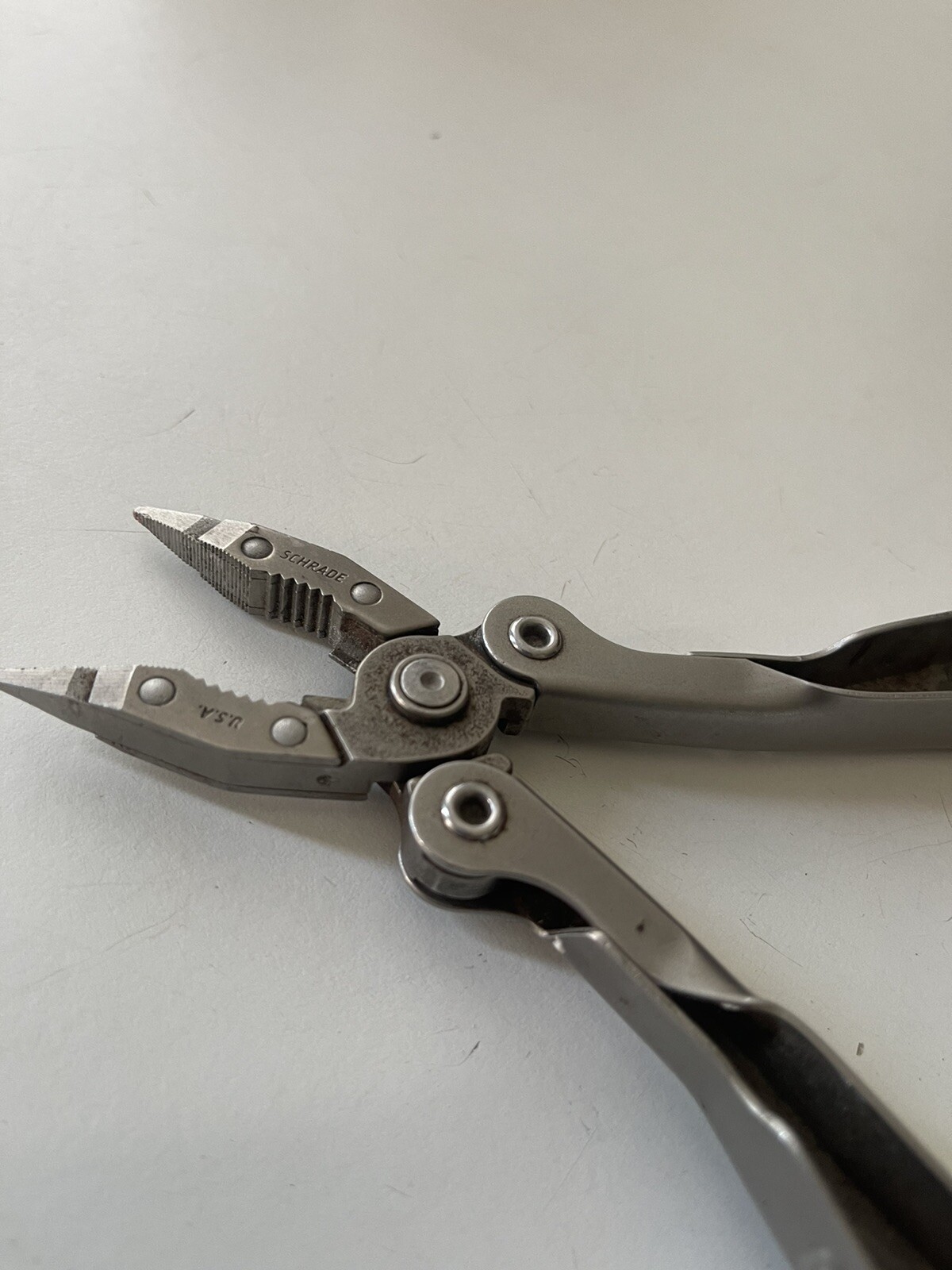 Vtg USA Shrade Tough Multi Tool & Leather Sheath Fisherman Utility Pocket Knife