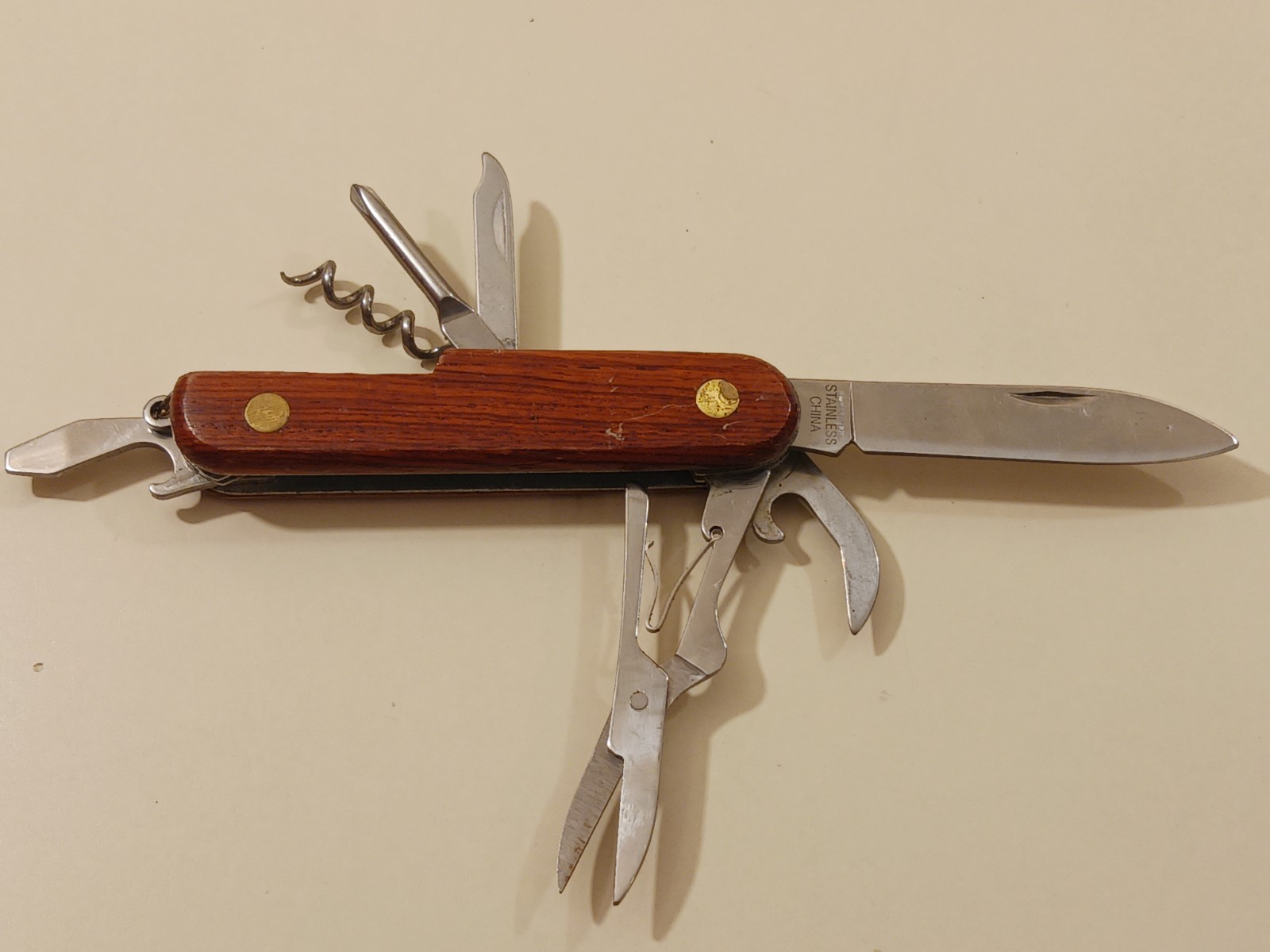 7 Function Wood Brown Handle Multi-Tool Folding Knife Pliers Scissors Camp China