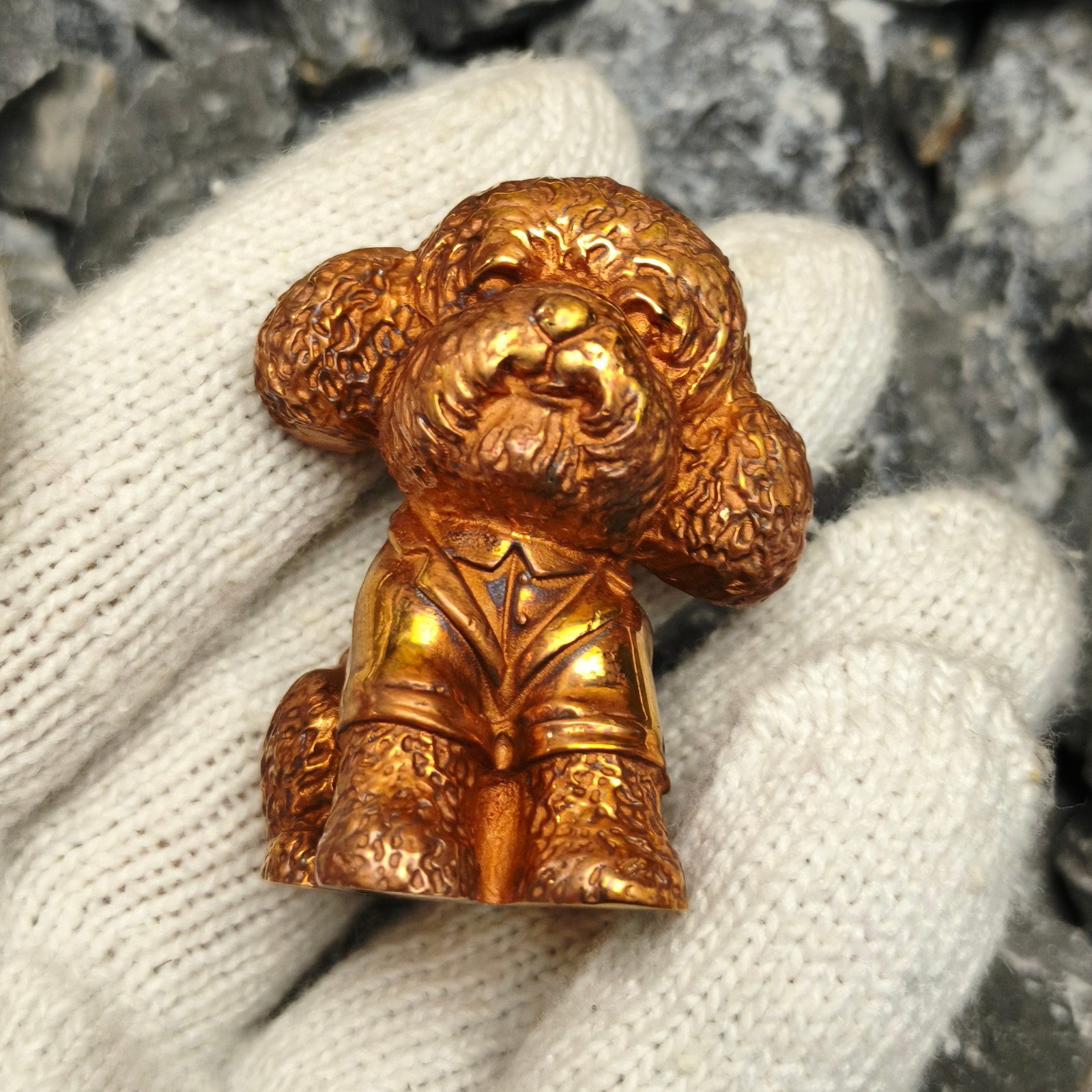 Pure copper sculpture Teddy Poodle ornament Artistic animal canine dog