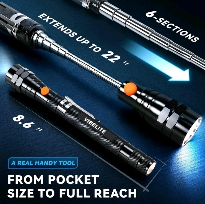 Extendable Magnetic Flashlight with Telescoping Magnet Pickup Tool- Coo