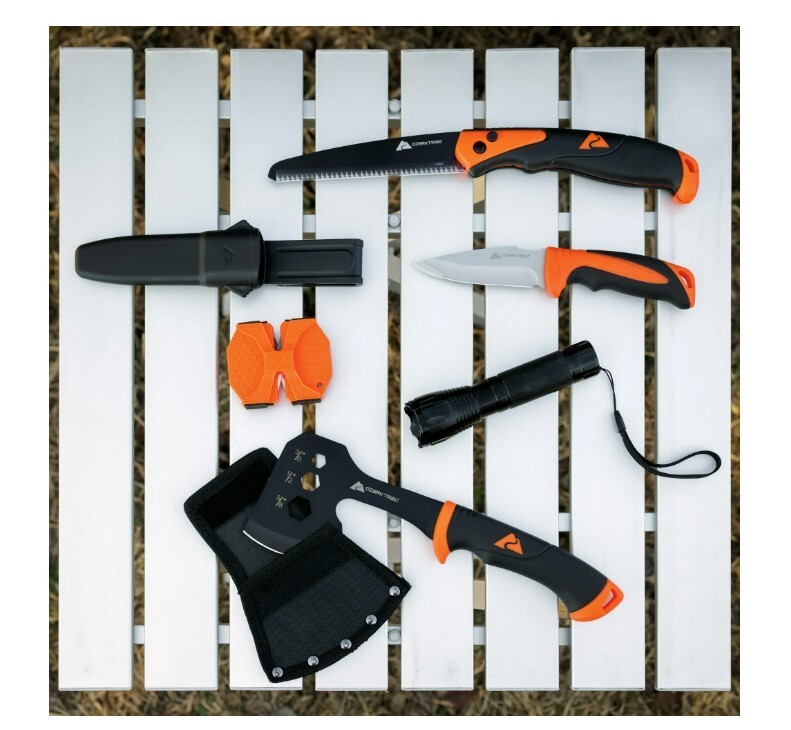 Ozark Trail 7-Piece Camping Tool Set with Hammer, Axe, Flashlight, and Knives,