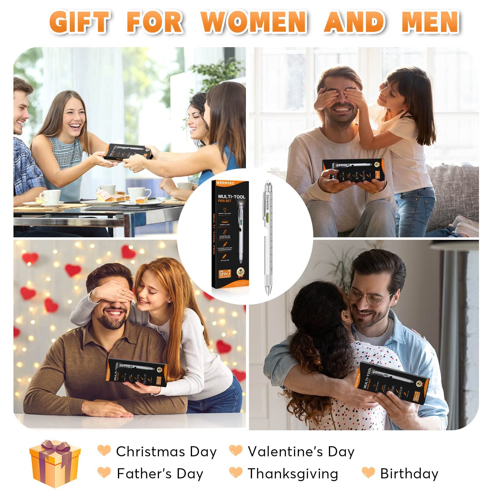 Valentines Day Gifts For Men 9 In 1 Multitool Pen Gift For Dad Silver