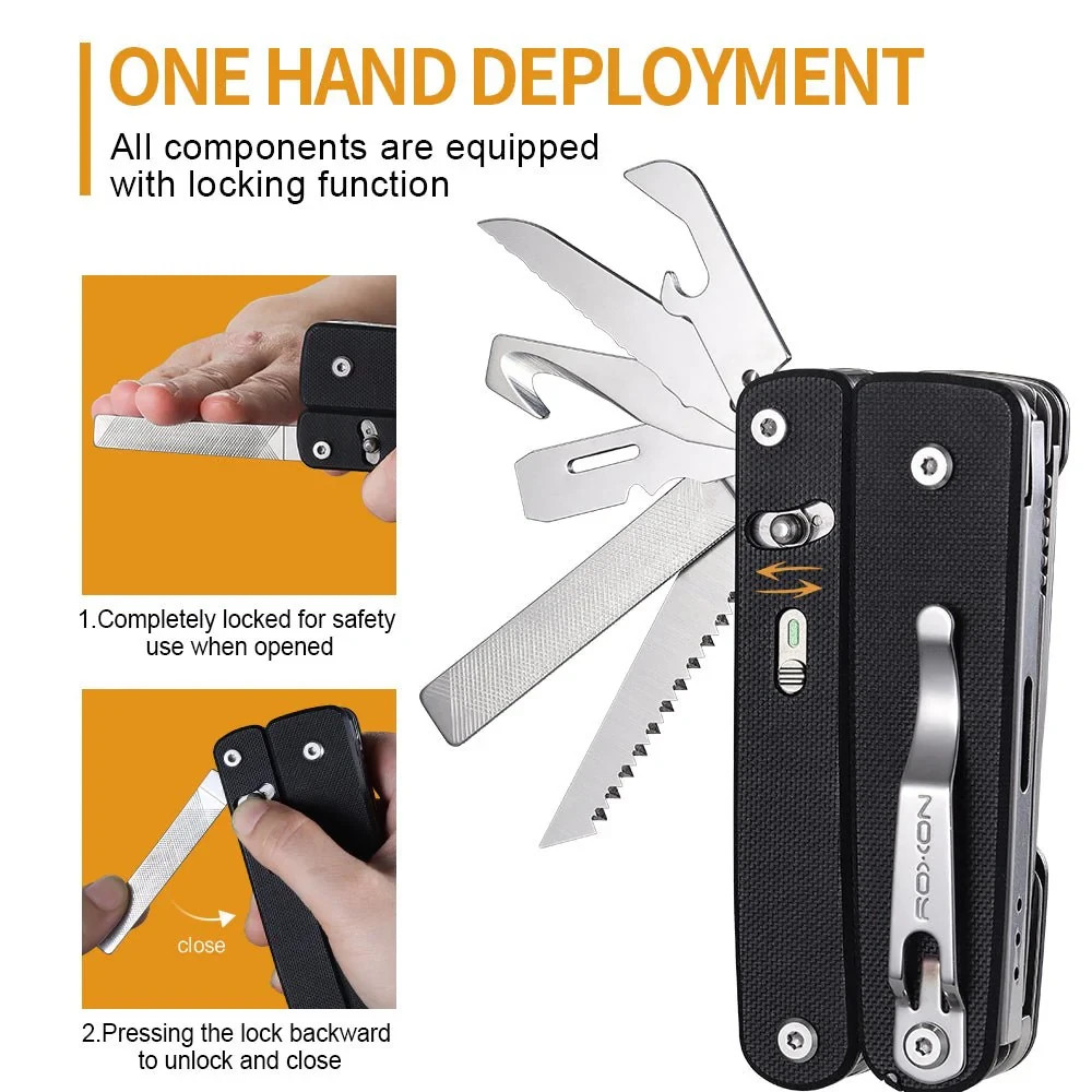 ROXON Flex Titan Multitool 16 Essential Tools With Black G10 Handles T Shank