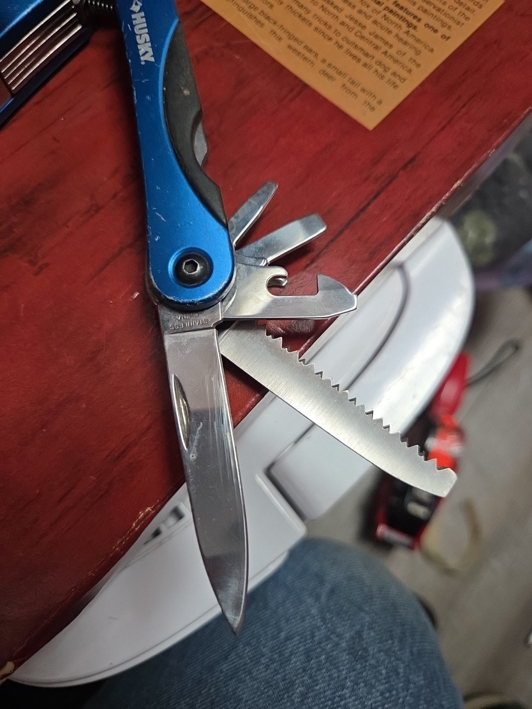 Husky 10 in 1 Folding Pocket Multi Tool Kit Stainless Pliers Knife File – blue