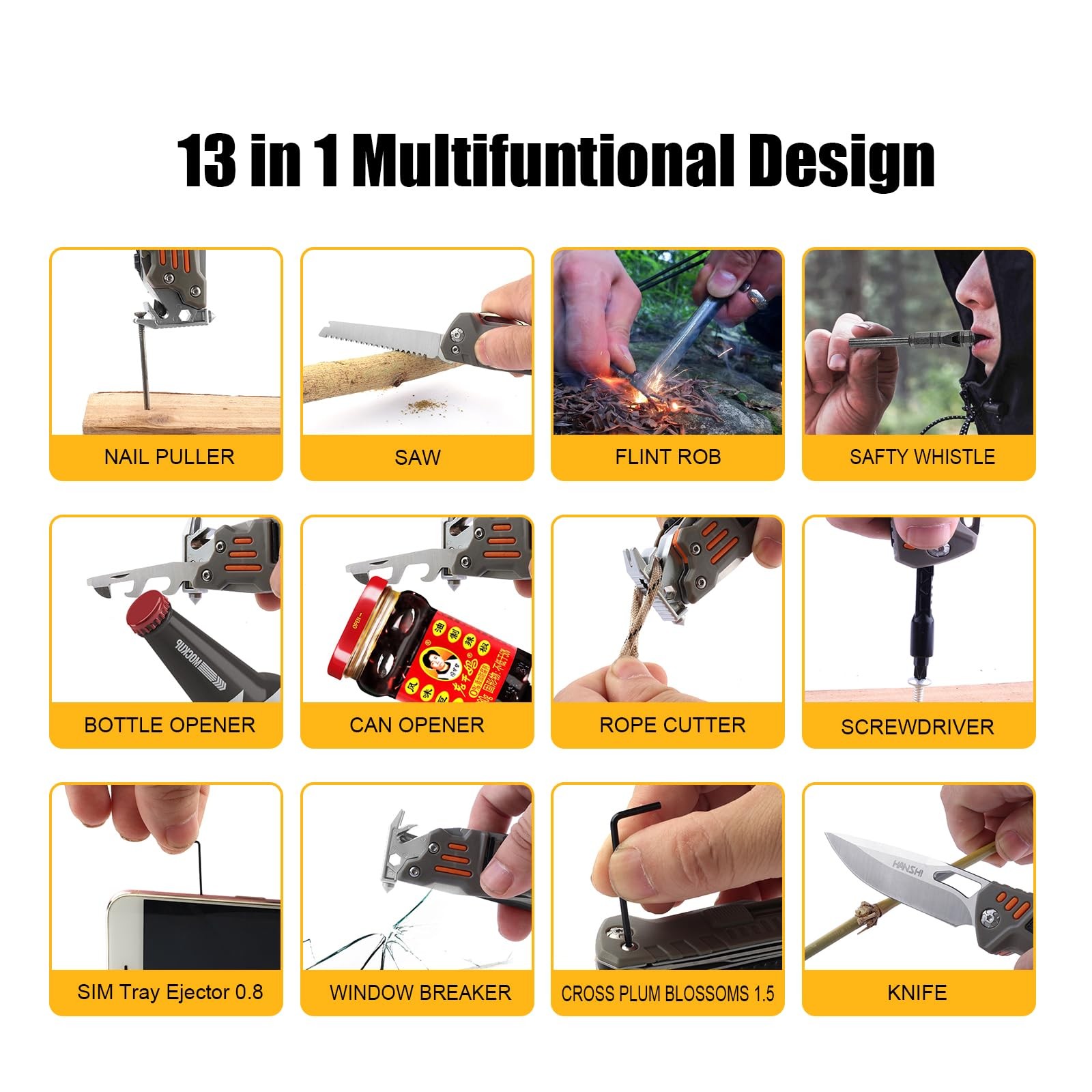 13 in 1 Multitool Knife with Nylon Sheath for Camping,Hiking,Survival,Outdoor…