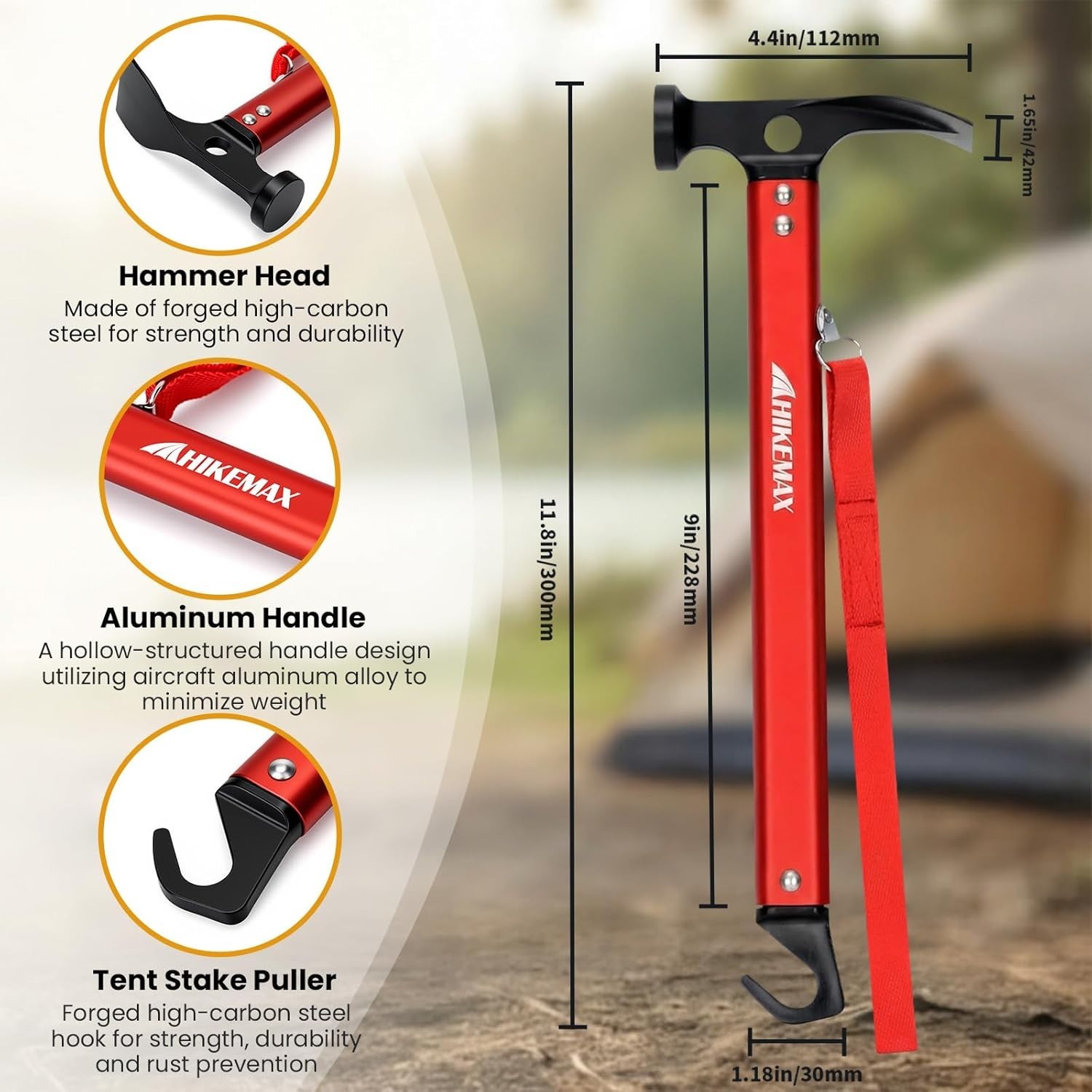 Compact 13-Oz Camping Hammer & Stake Puller – Perfect for Hiking and More