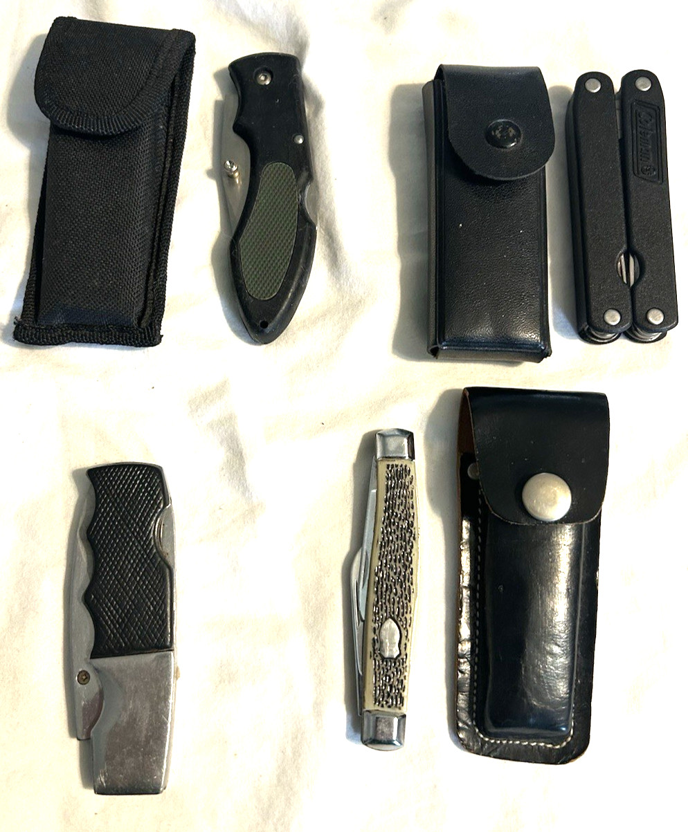(3) folding Knives and (1) Coleman Multi-Tool